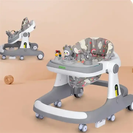 Multifunctional Foldable Baby Walker, Adjustable Infant Walker, Sturdy, Washable Seat Pad, Interactive Learning & First Steps Support