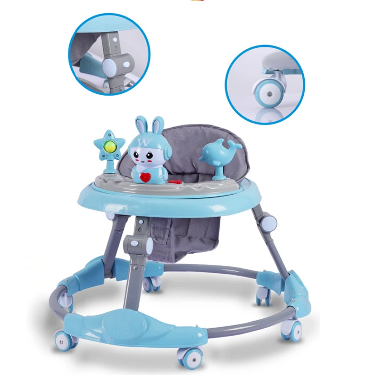 Adjustable Baby Walker with Wheels – Foldable, Portable, and Height Adjustable Infant Walker with Tray for 6–18 Months