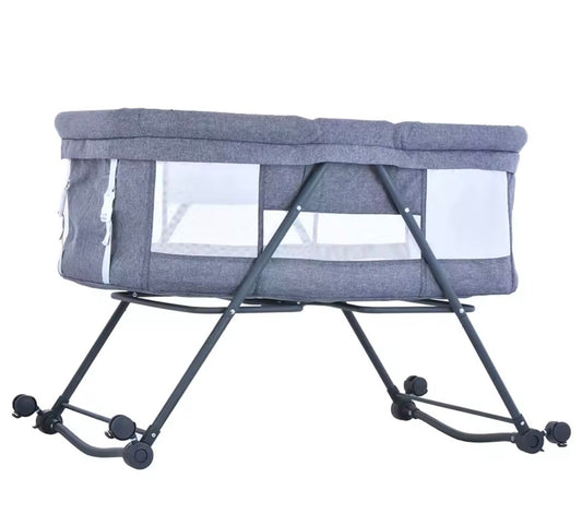 Baby Travel Cot with Mattress & Silent Wheels | Portable Rocking Crib Convertible for Newborns & Infants