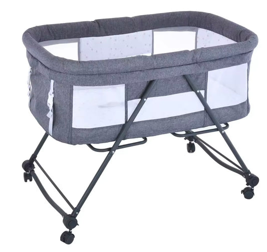 Baby Travel Cot with Mattress & Silent Wheels | Portable Rocking Crib Convertible for Newborns & Infants