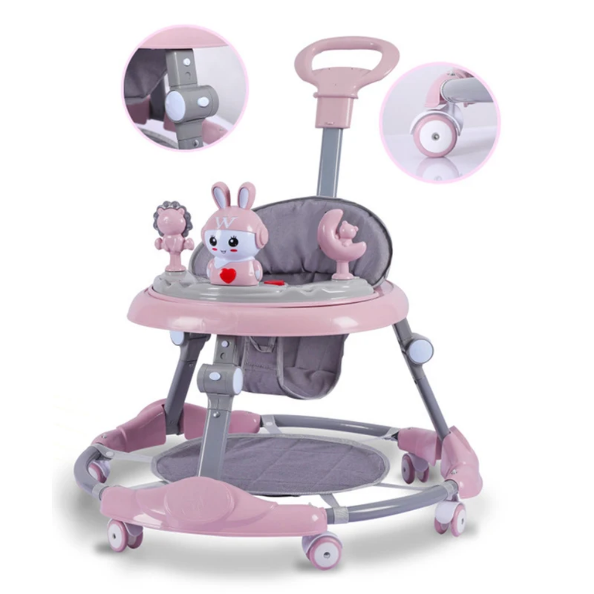 Adjustable Baby Walker with Wheels – Foldable, Portable, and Height Adjustable Infant Walker with Tray for 6–18 Months