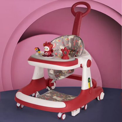 Multifunctional Foldable Baby Walker, Adjustable Infant Walker, Sturdy, Washable Seat Pad, Interactive Learning & First Steps Support