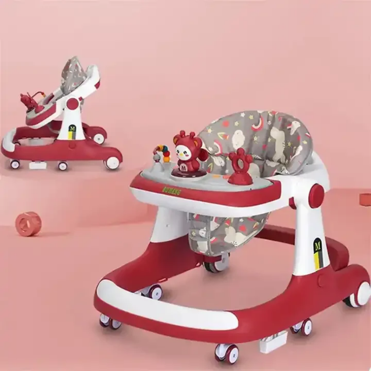 Multifunctional Foldable Baby Walker, Adjustable Infant Walker, Sturdy, Washable Seat Pad, Interactive Learning & First Steps Support