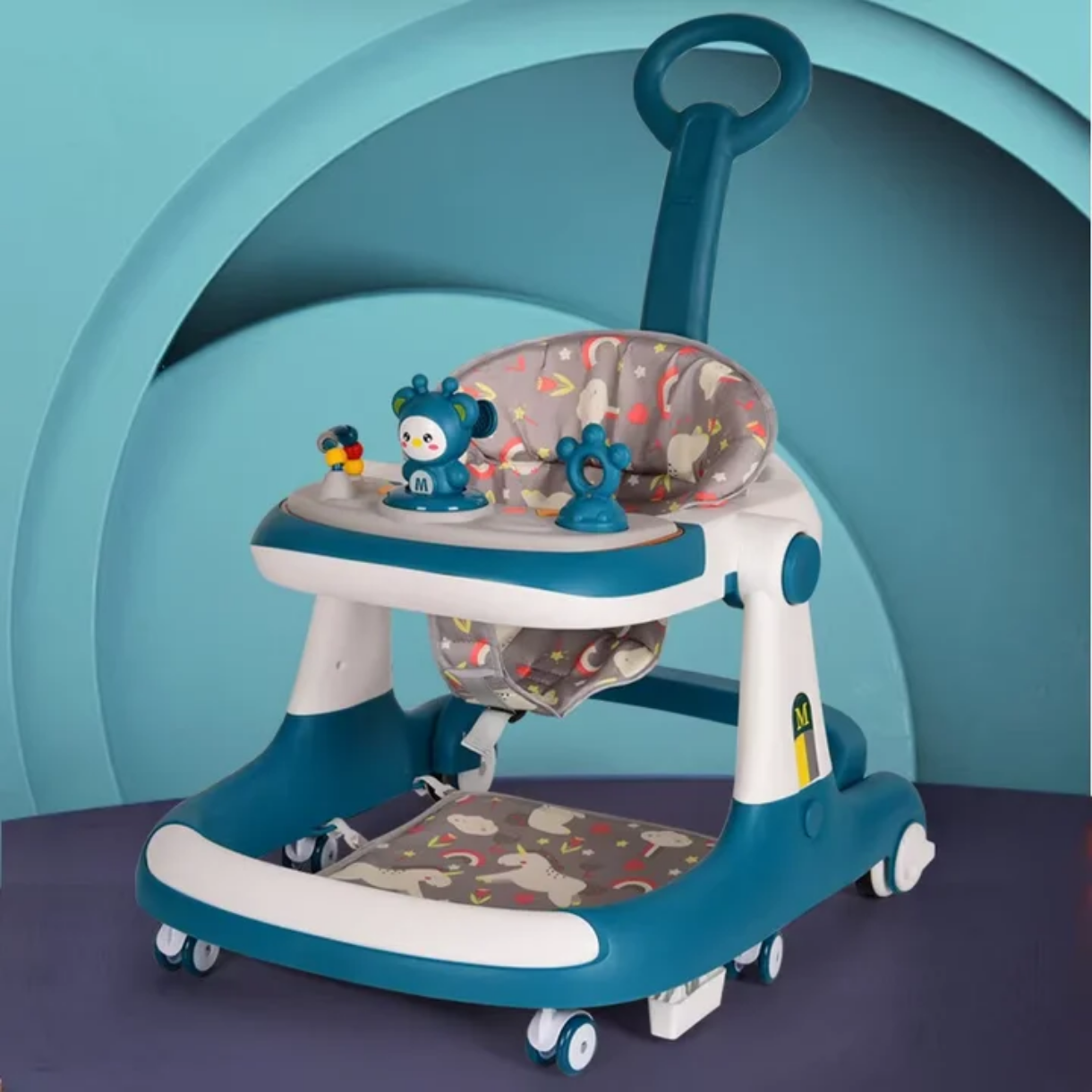 Multifunctional Foldable Baby Walker, Adjustable Infant Walker, Sturdy, Washable Seat Pad, Interactive Learning & First Steps Support