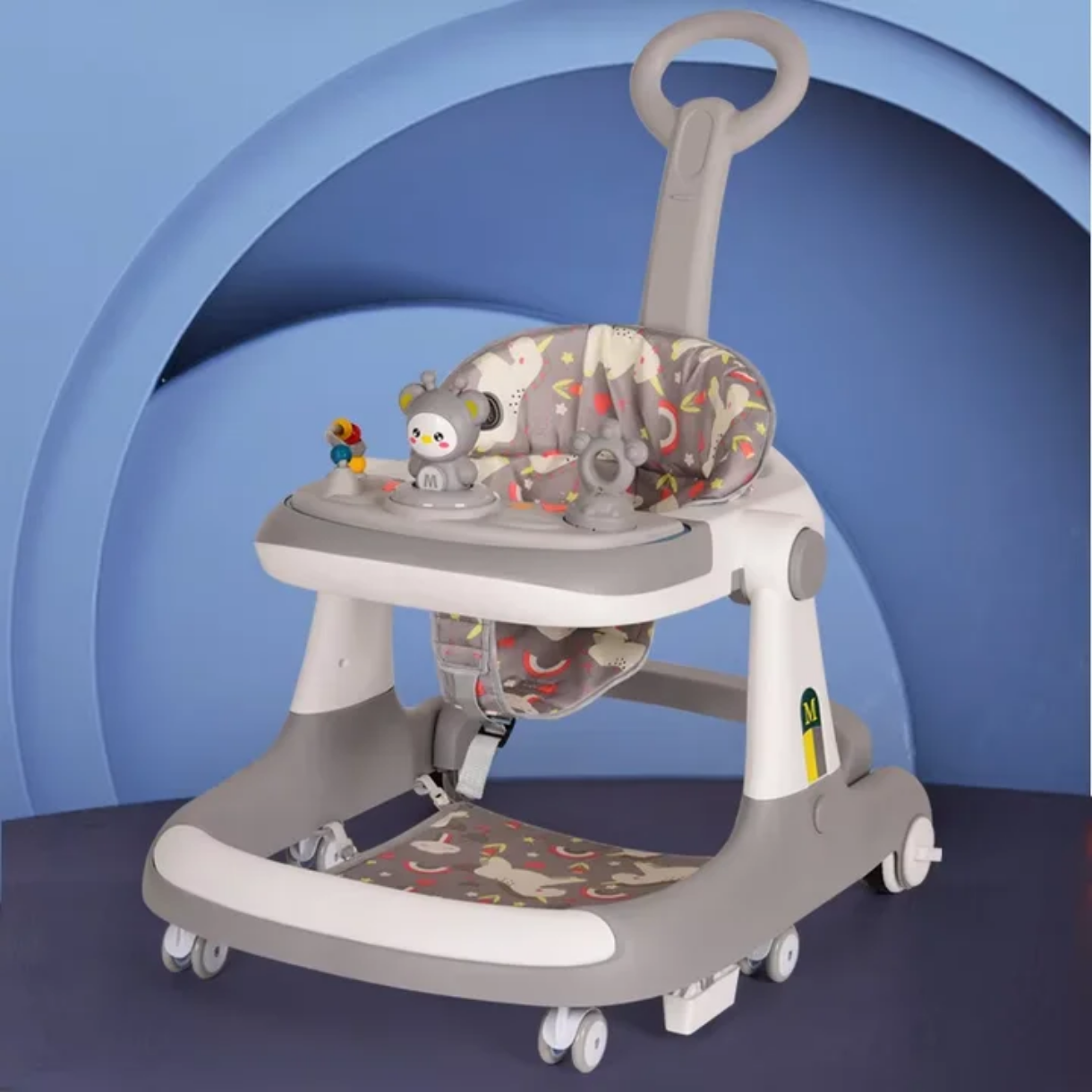 Multifunctional Foldable Baby Walker, Adjustable Infant Walker, Sturdy, Washable Seat Pad, Interactive Learning & First Steps Support