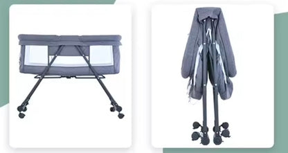 Baby Travel Cot with Mattress & Silent Wheels | Portable Rocking Crib Convertible for Newborns & Infants