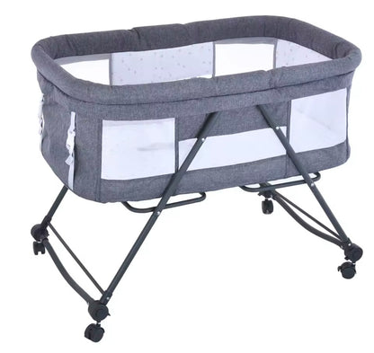 Baby Travel Cot with Mattress & Silent Wheels | Portable Rocking Crib Convertible for Newborns & Infants