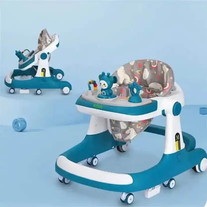 Multifunctional Foldable Baby Walker, Adjustable Infant Walker, Sturdy, Washable Seat Pad, Interactive Learning & First Steps Support